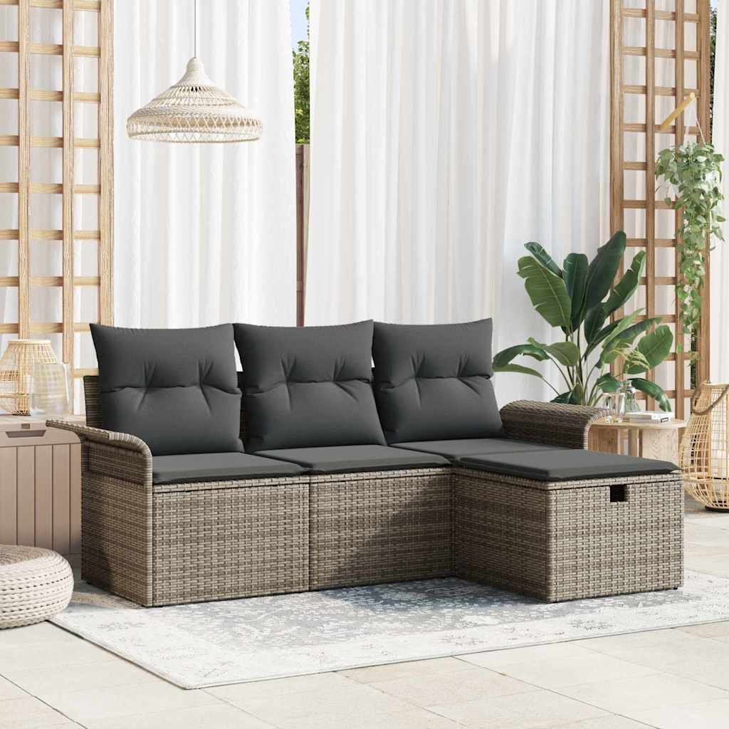 Garden Sofa Set with Cushion 4 pcs Grey Poly Rattan