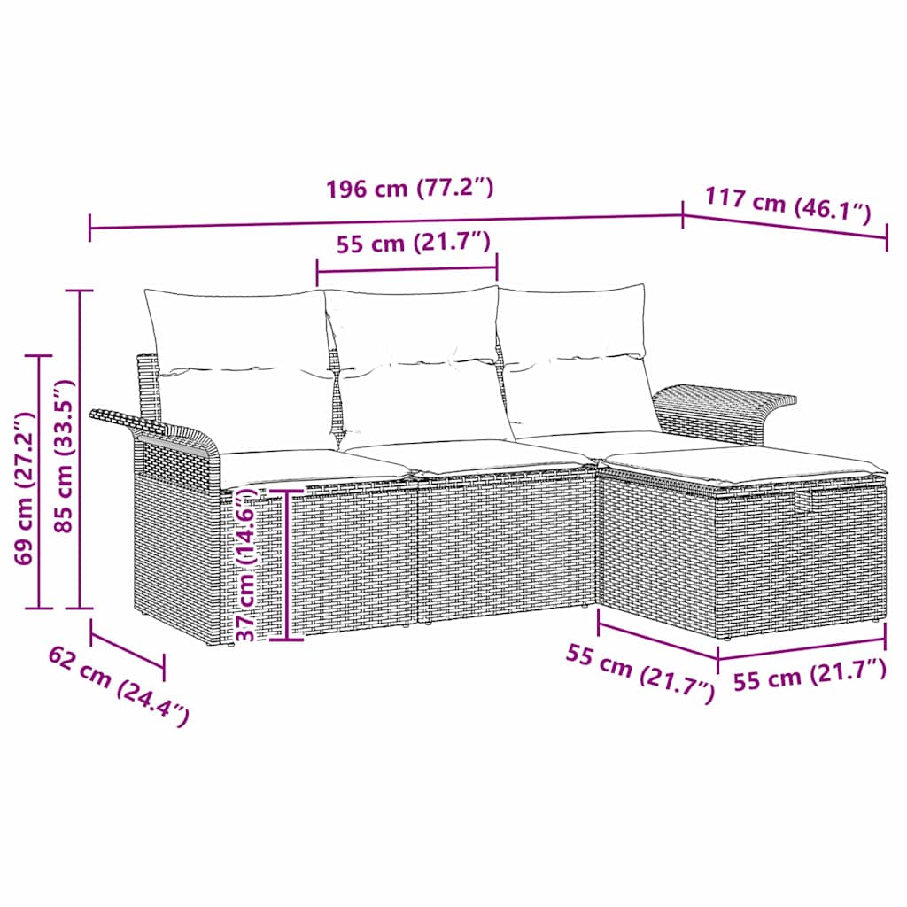 Garden Sofa Set with Cushion 4 pcs Black Poly Rattan