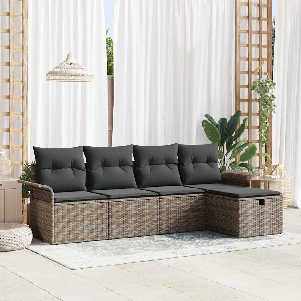 Garden Sofa Set with Cushion Manual 5 pcs Grey Poly Rattan
