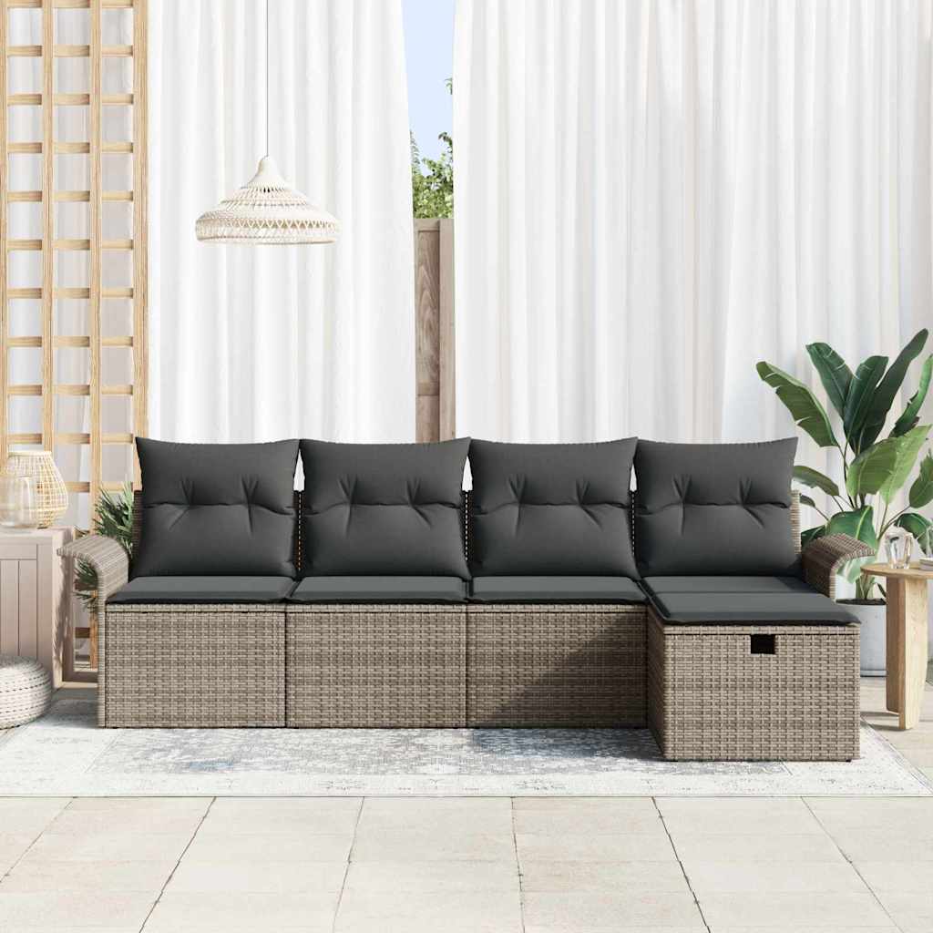 Garden Sofa Set with Cushion Manual 5 pcs Grey Poly Rattan