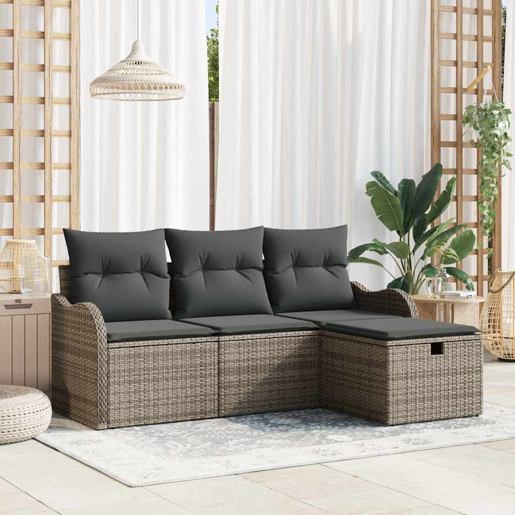 Garden Sofa Set with Cushion Manual 4 pcs Grey Poly Rattan