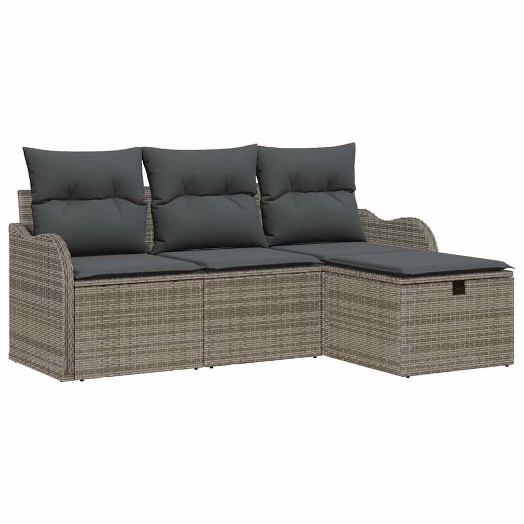 Garden Sofa Set with Cushion Manual 4 pcs Grey Poly Rattan