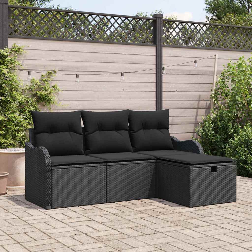 Garden Sofa Set with Cushion Manual 4 pcs Black Poly Rattan