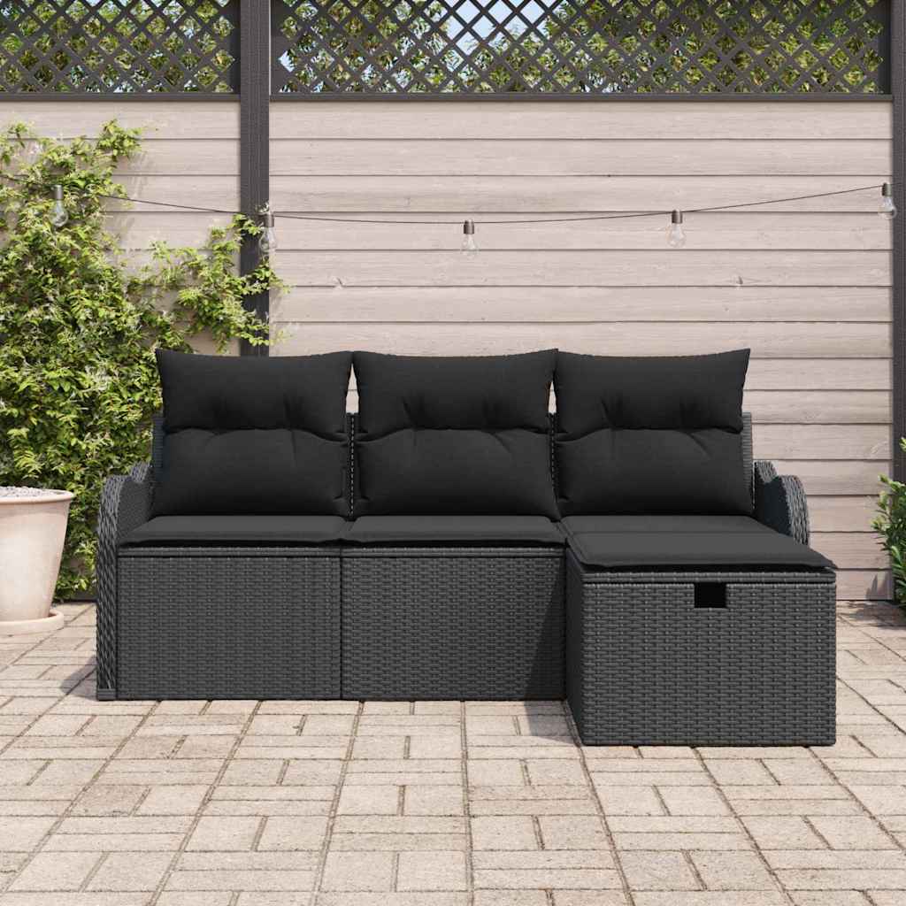 Garden Sofa Set with Cushion Manual 4 pcs Black Poly Rattan