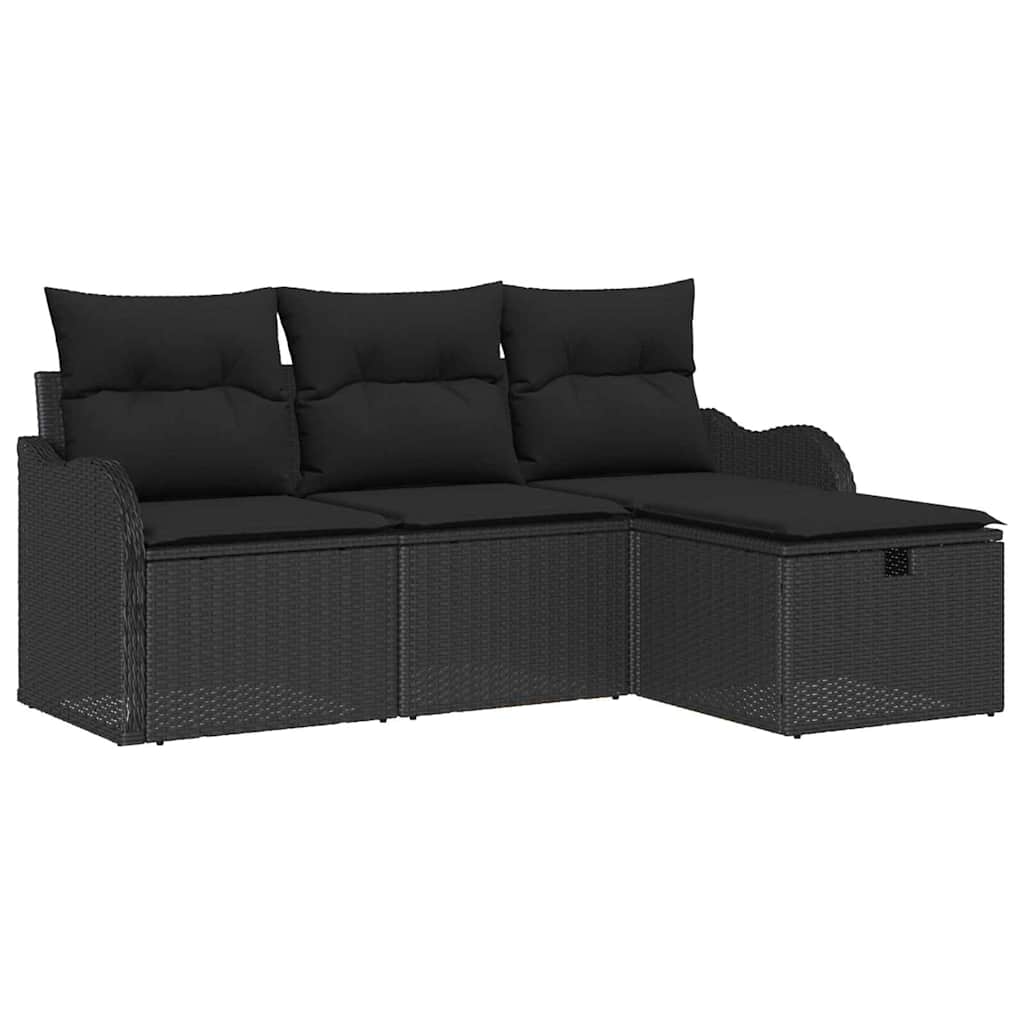Garden Sofa Set with Cushion Manual 4 pcs Black Poly Rattan