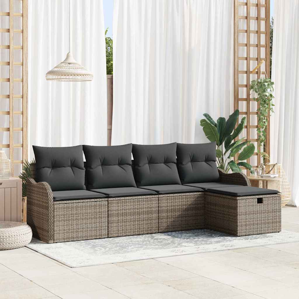 Garden Sofa Set with Cushion Manual 5 pcs Grey Poly rattan