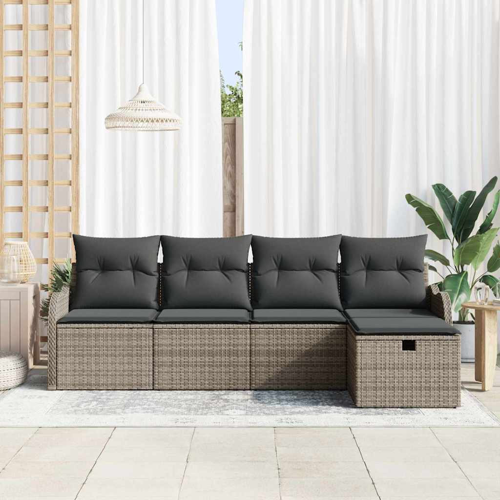 Garden Sofa Set with Cushion Manual 5 pcs Grey Poly rattan