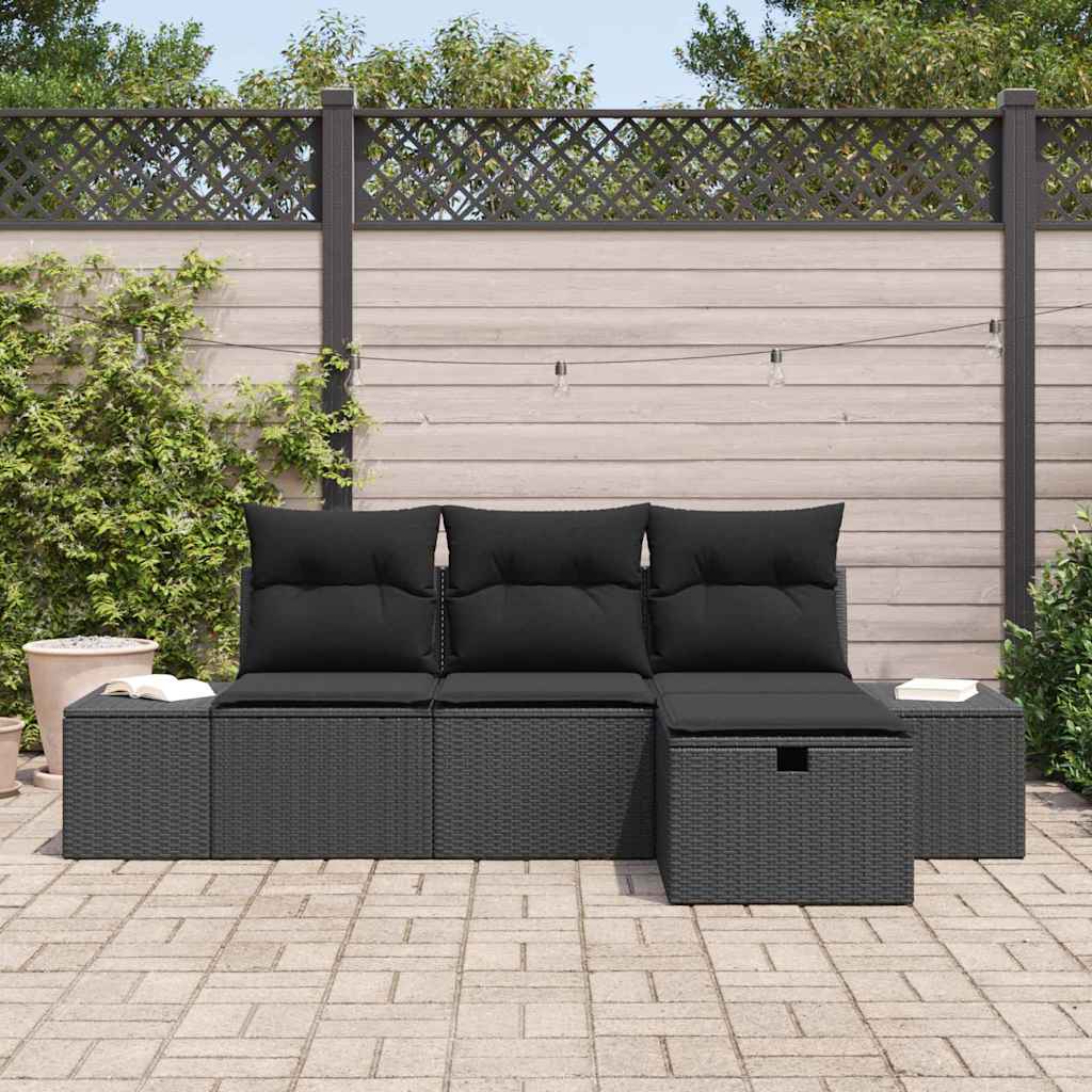 Garden Sofa Set with Cushion 4 pcs Black Poly rattan