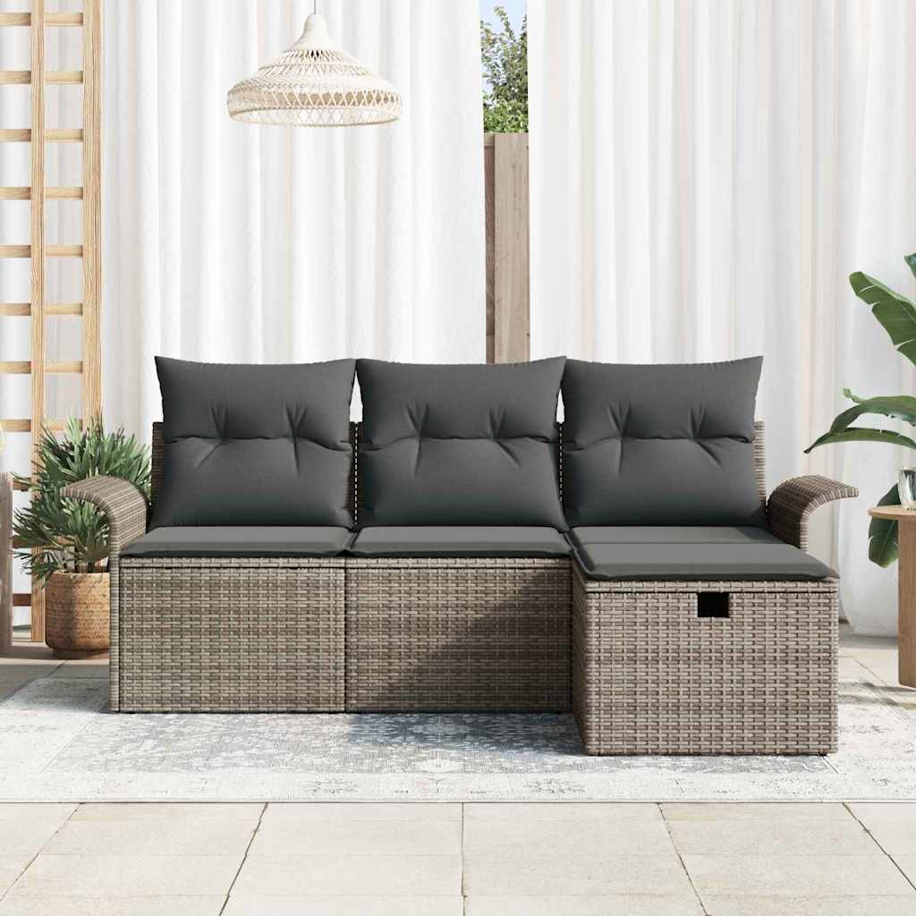 Garden Sofa Set with Cushion with Storage 4 pcs Poly rattan