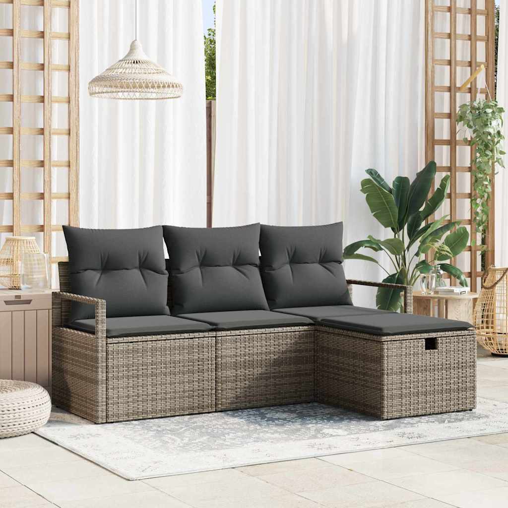 Garden Sofa Set with Cushion 4 pcs Grey Poly rattan