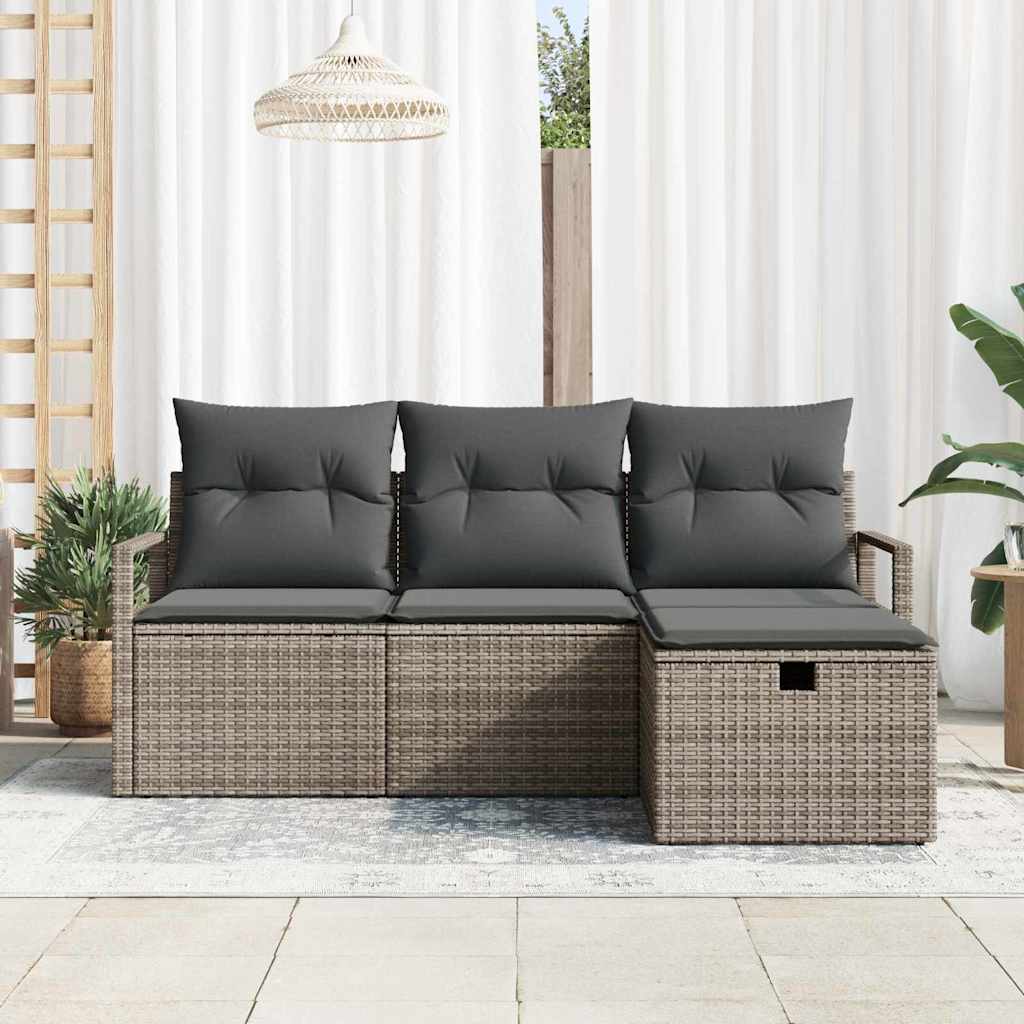 Garden Sofa Set with Cushion 4 pcs Grey Poly rattan