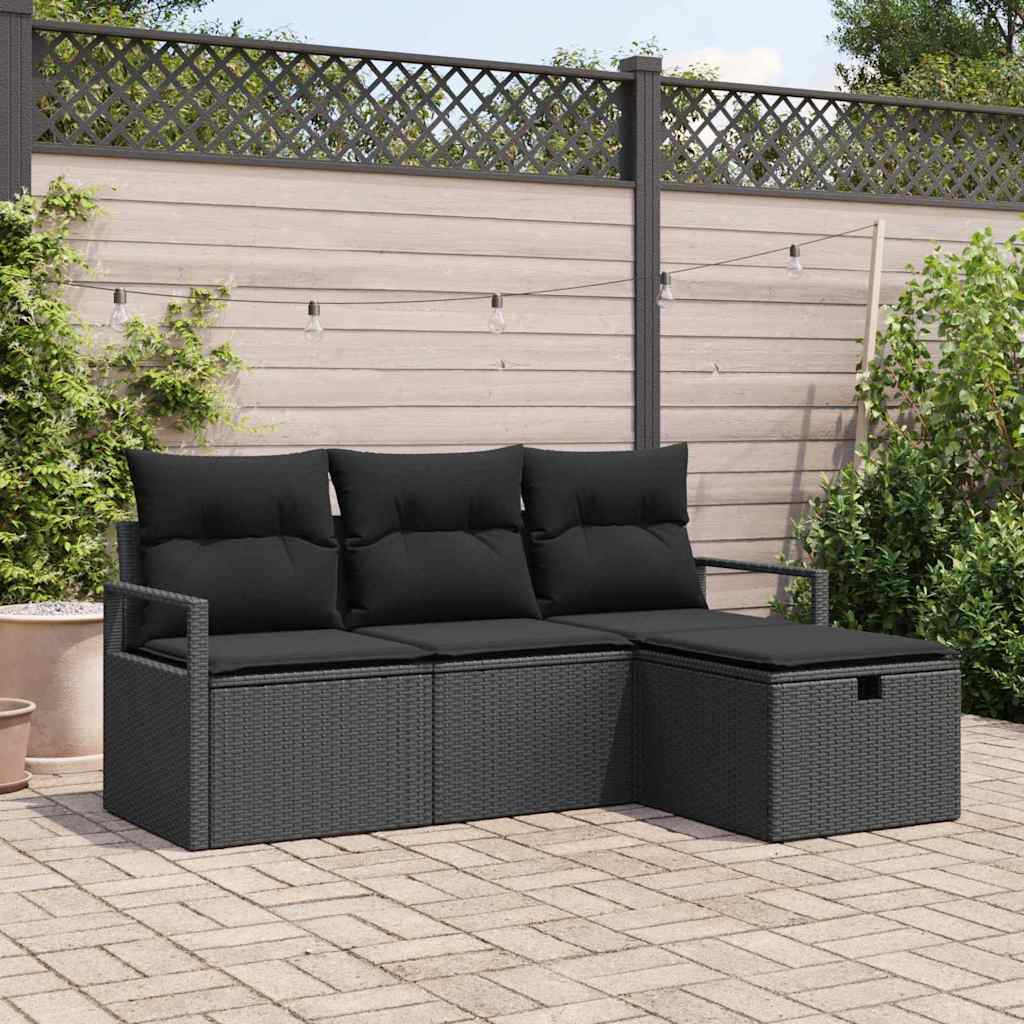 Garden Sofa Set with Cushion 4 pcs Black Poly rattan