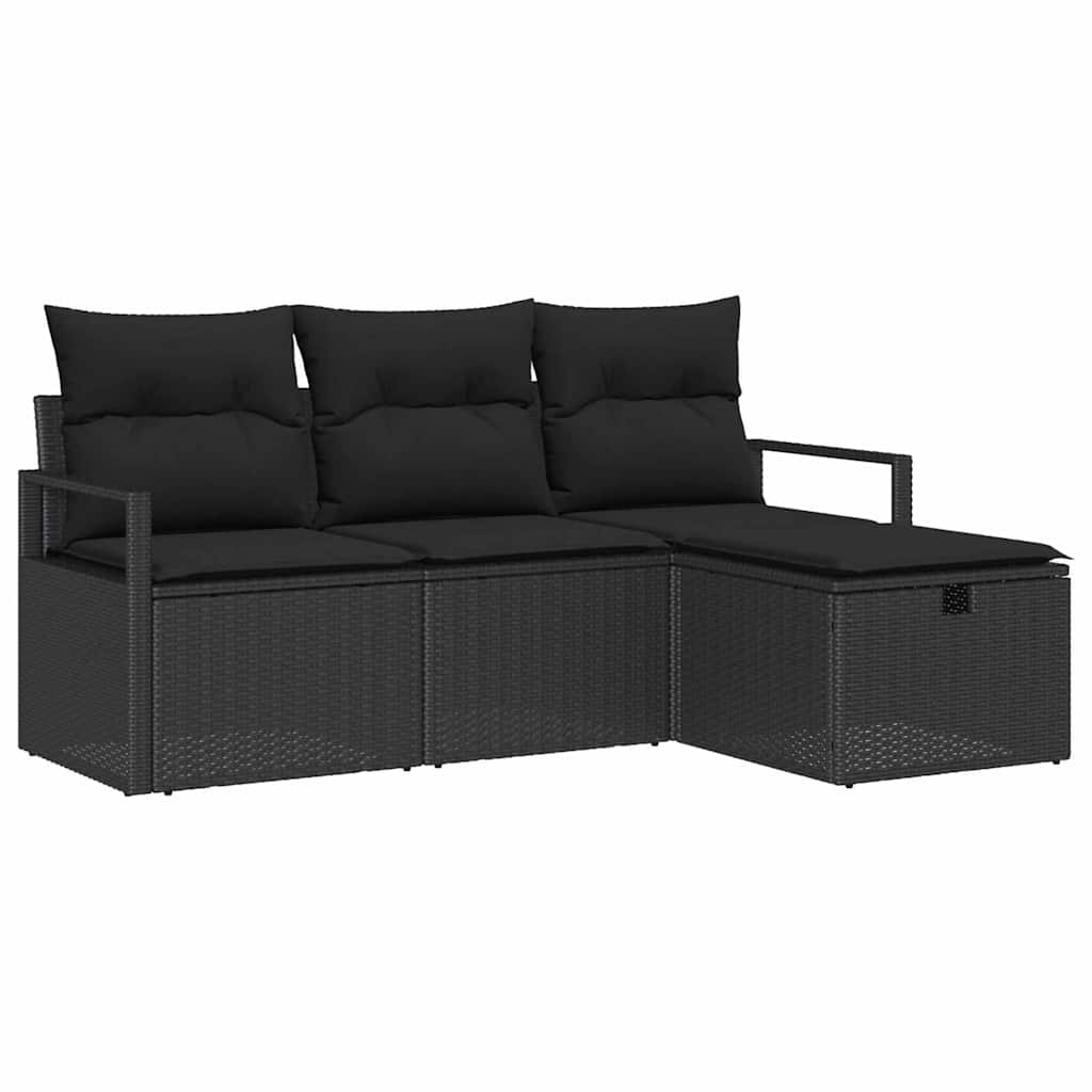 Garden Sofa Set with Cushion 4 pcs Black Poly rattan