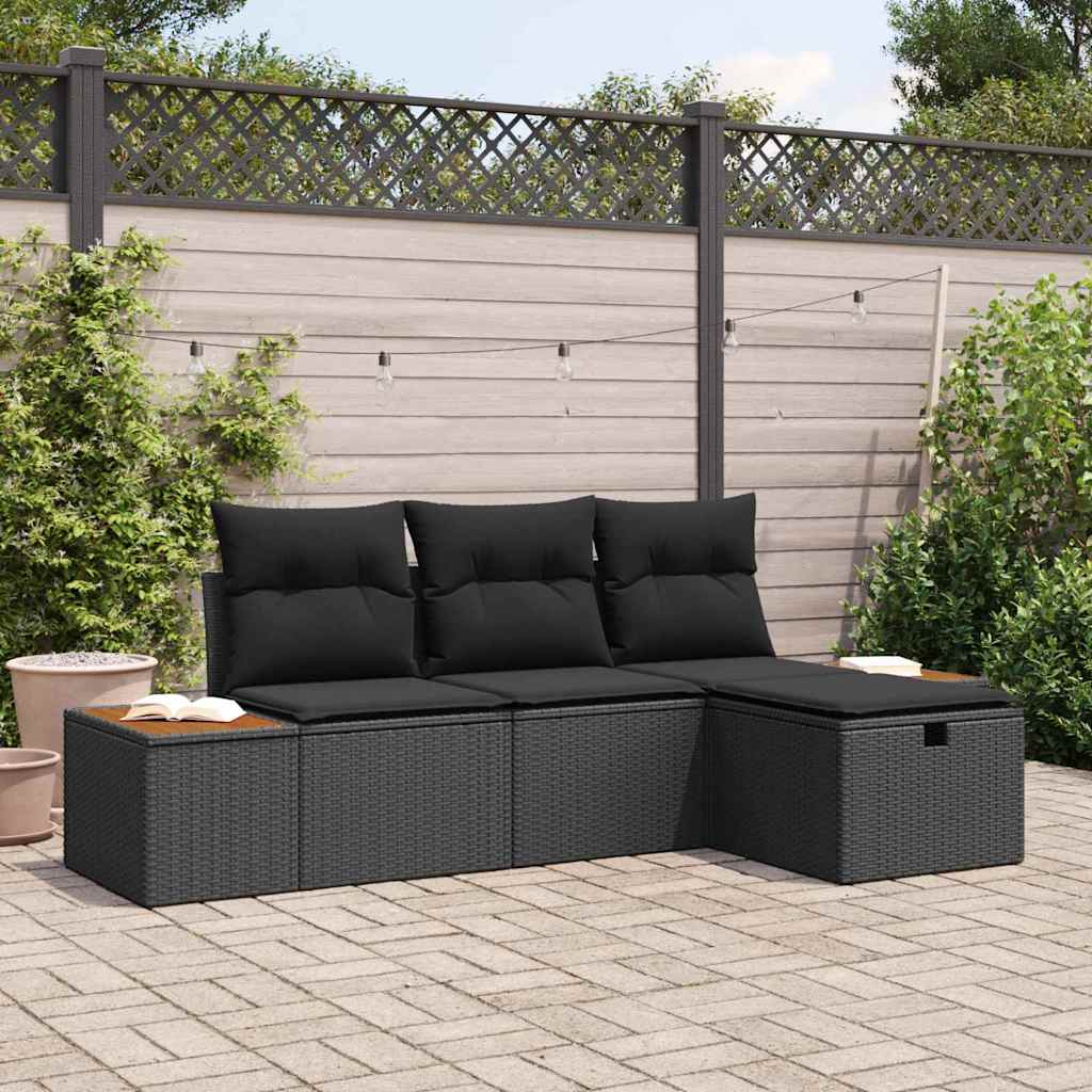 Garden Sofa Set with Cushion 4 pcs Black Poly Rattan