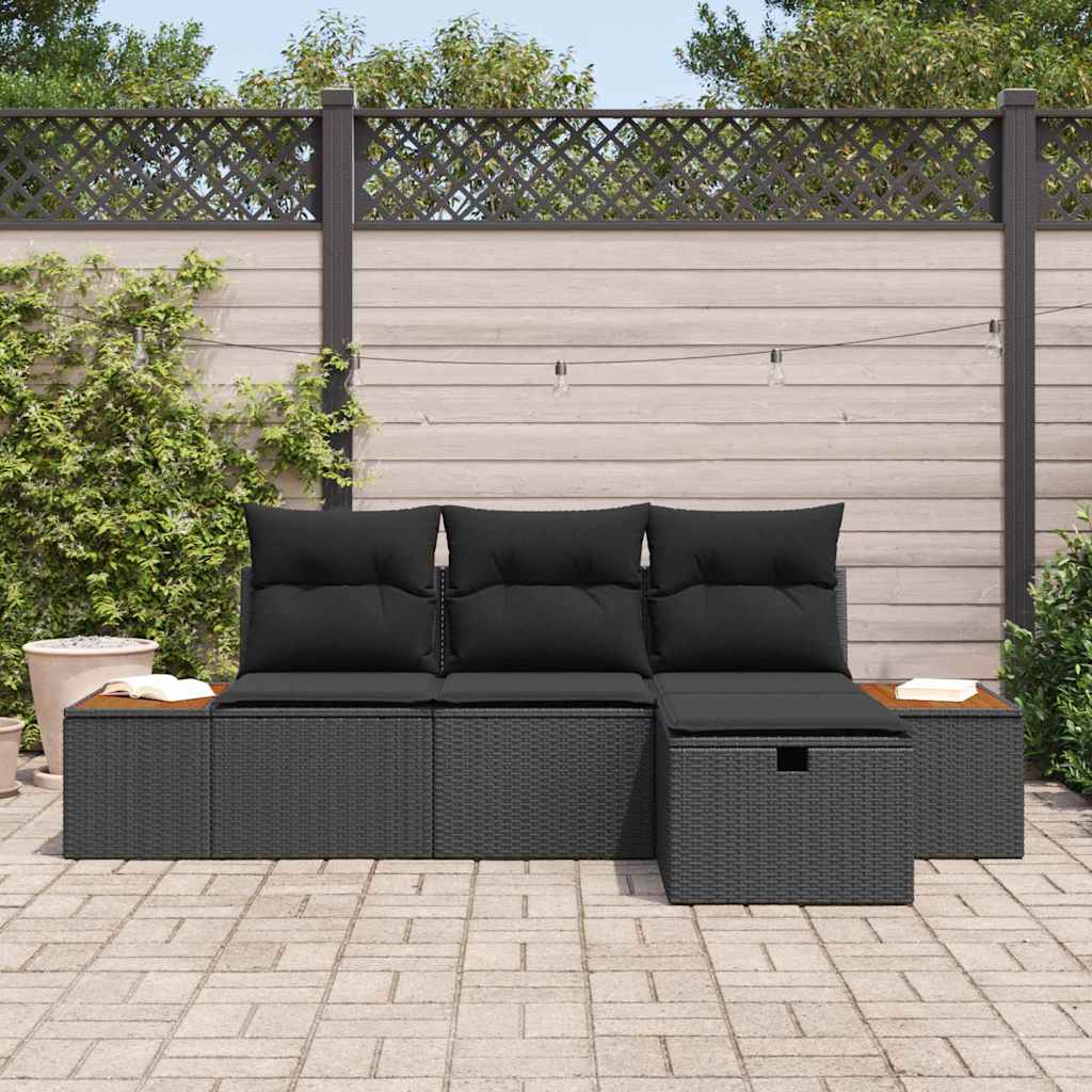 Garden Sofa Set with Cushion 4 pcs Black Poly Rattan