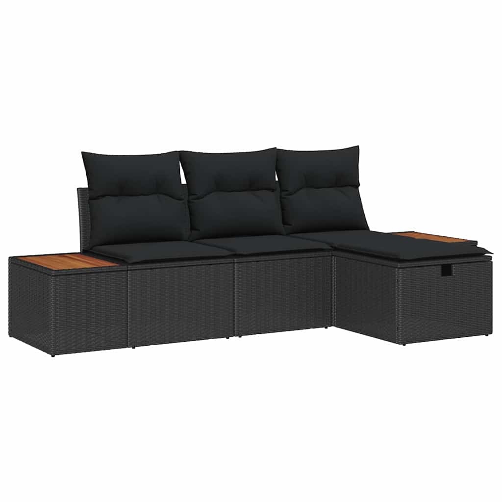 Garden Sofa Set with Cushion 4 pcs Black Poly Rattan