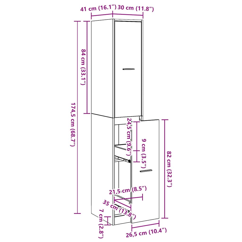 Apothecary Cabinet Black oak 30 x 41 x 174.5 cm Engineered wood