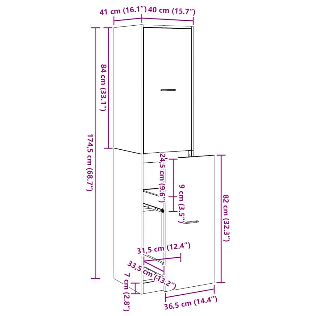 Apothecary Cabinet Black oak 40 x 41 x 174.5 cm Engineered wood