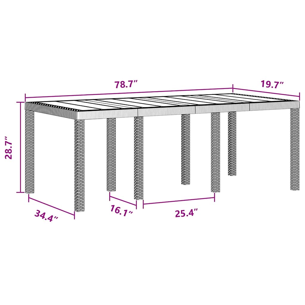 Garden Table Brown 200 x 100 x 73 cm Poly Rattan