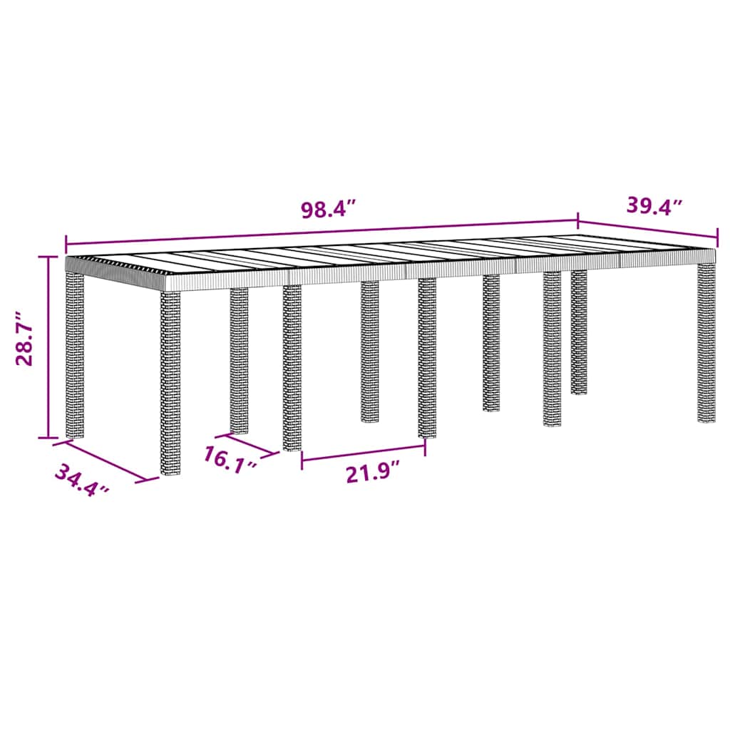 Garden Table Anthracite 250 x 100 x 73 cm Poly Rattan