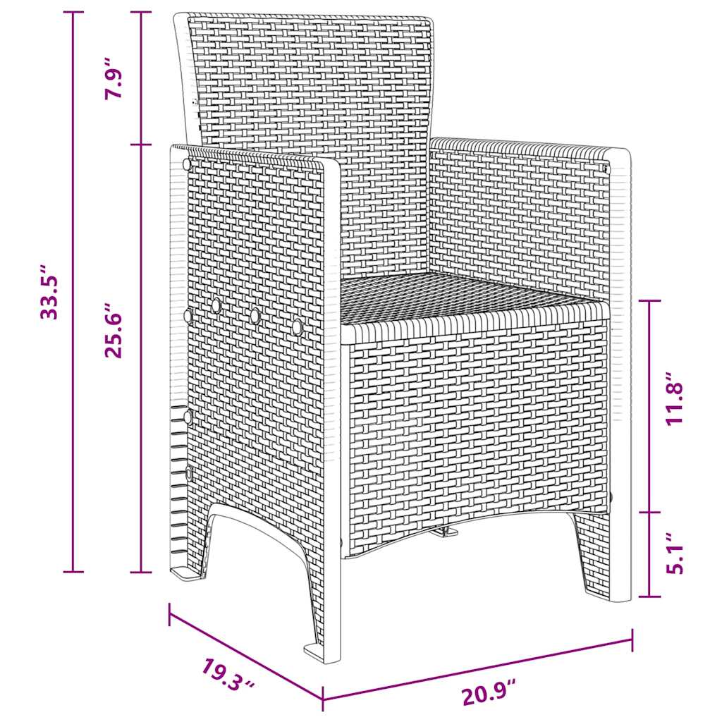 Garden Dining Set 3 pcs Brown Polt rattan