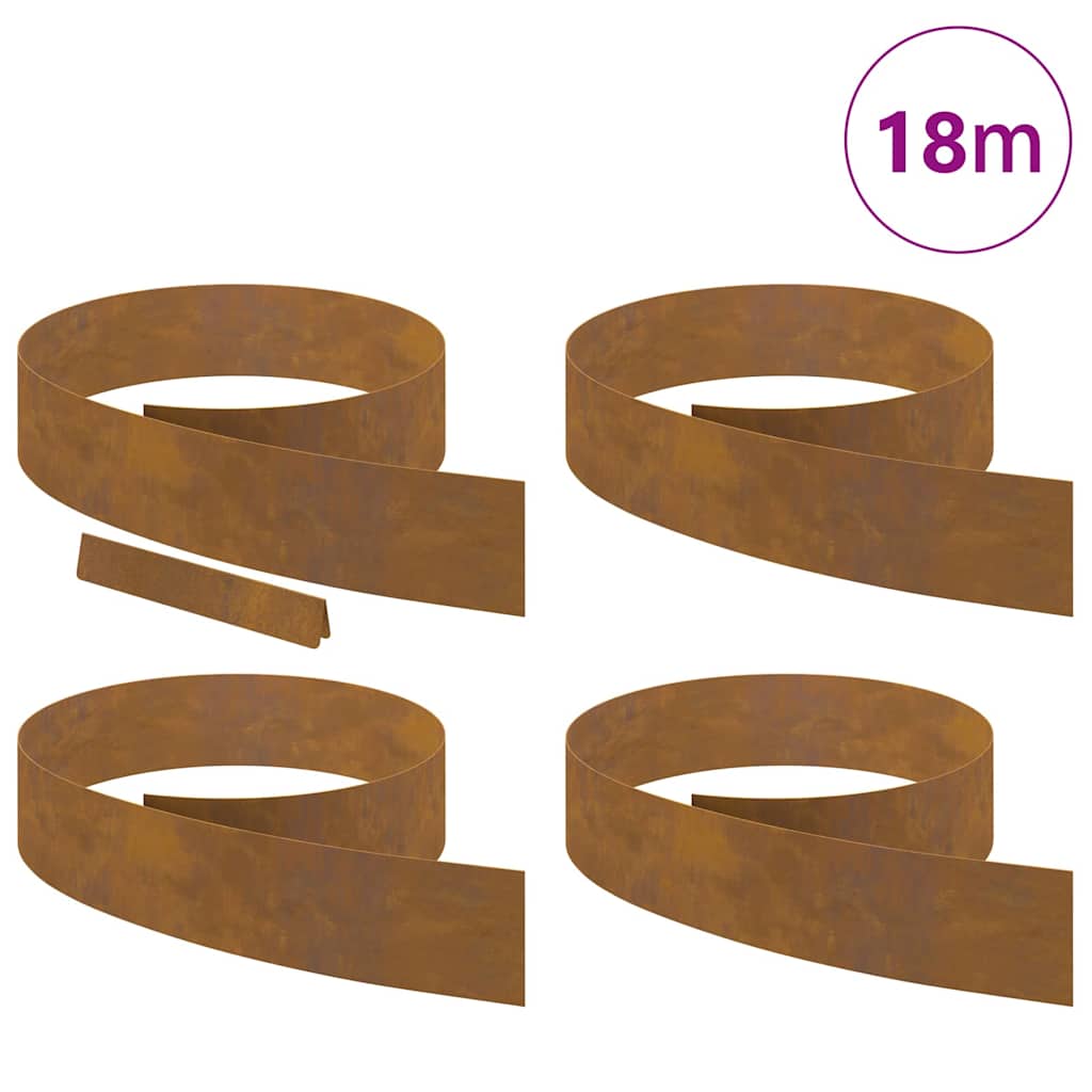 Lawn Edging 4 pcs Rusty 450 x 0.05 x 15 cm Weathering Steel
