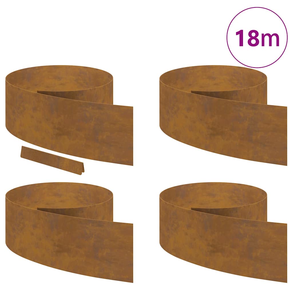 Lawn Edging 4 pcs Rusty 450 x 0.05 x 15 cm Weathering Steel