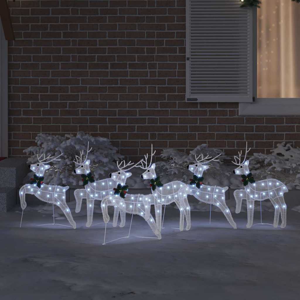 LED Reindeers 6 pcs White Fabric