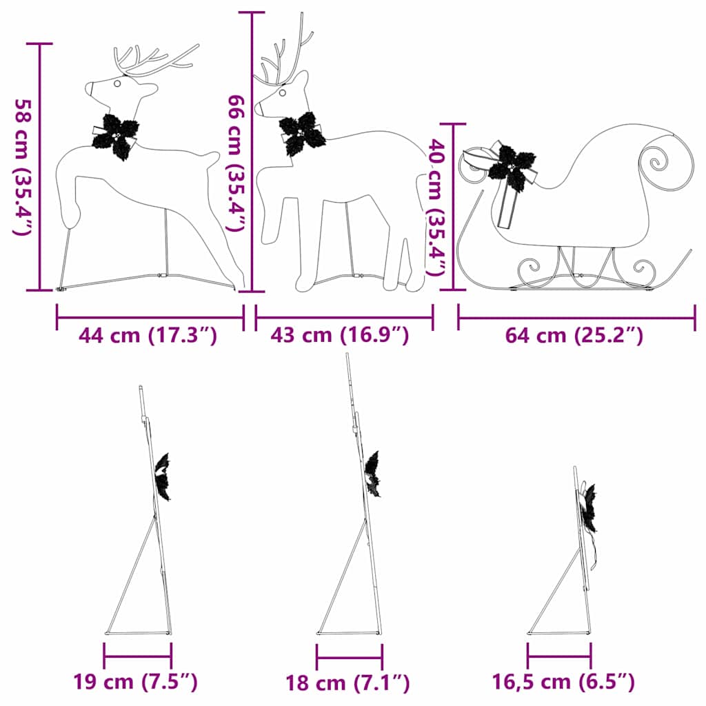 LED Reindeers 3 pcs Warm White Fabric