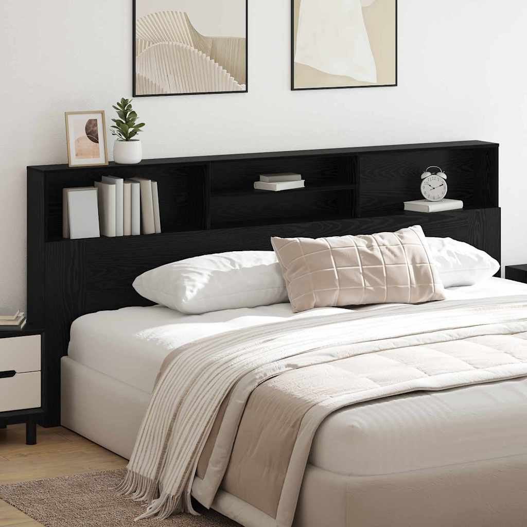 Headboard Cabinet Black Oak 220 x 19 x 101,5 cm Engineered Wood