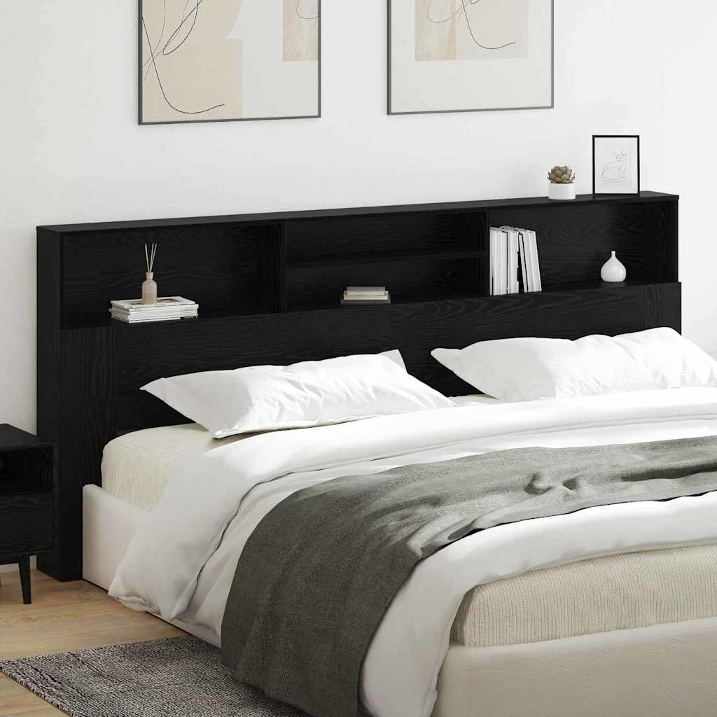 Headboard Cabinet Black Oak 220 x 19 x 101,5 cm Engineered Wood