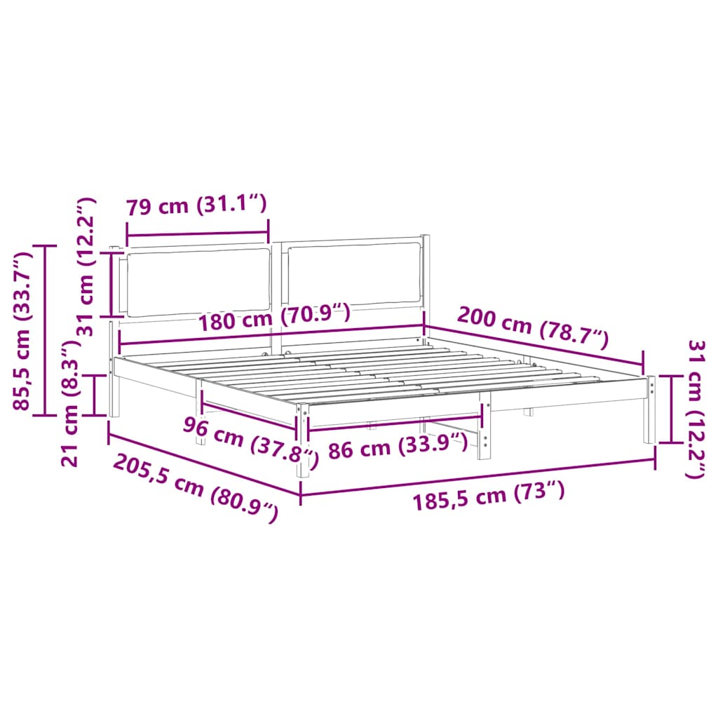 Bed Frame with Headboard Dark Grey 180 x 200 cm Solid Pine Wood