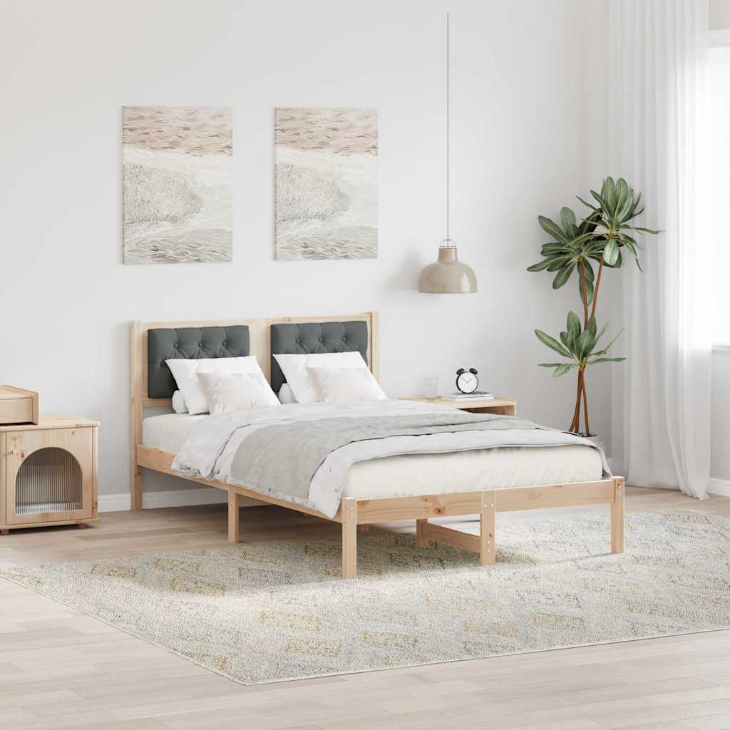 Bed Frame with Headboard Dark Grey 135 x 190 cm Solid Pine Wood