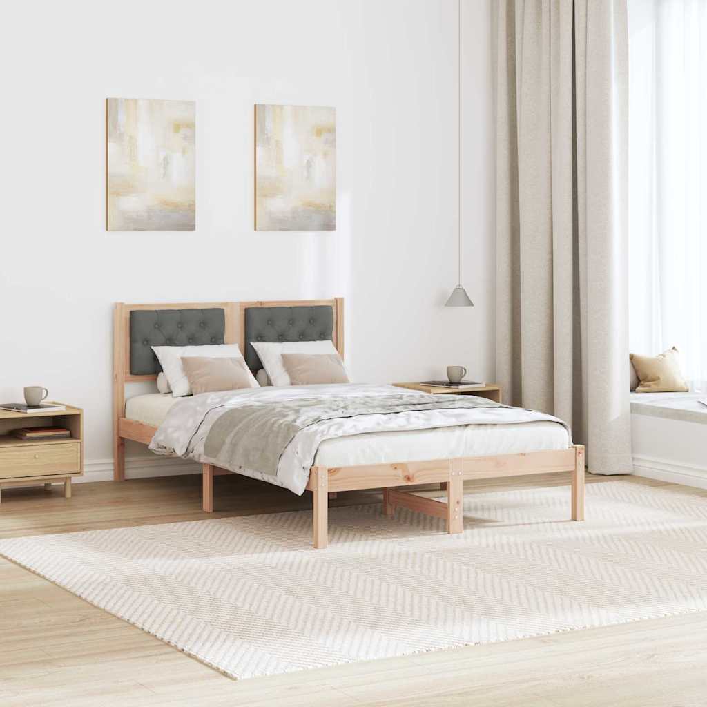 Bed Frame with Headboard Dark Grey 135 x 190 cm Solid Pine Wood