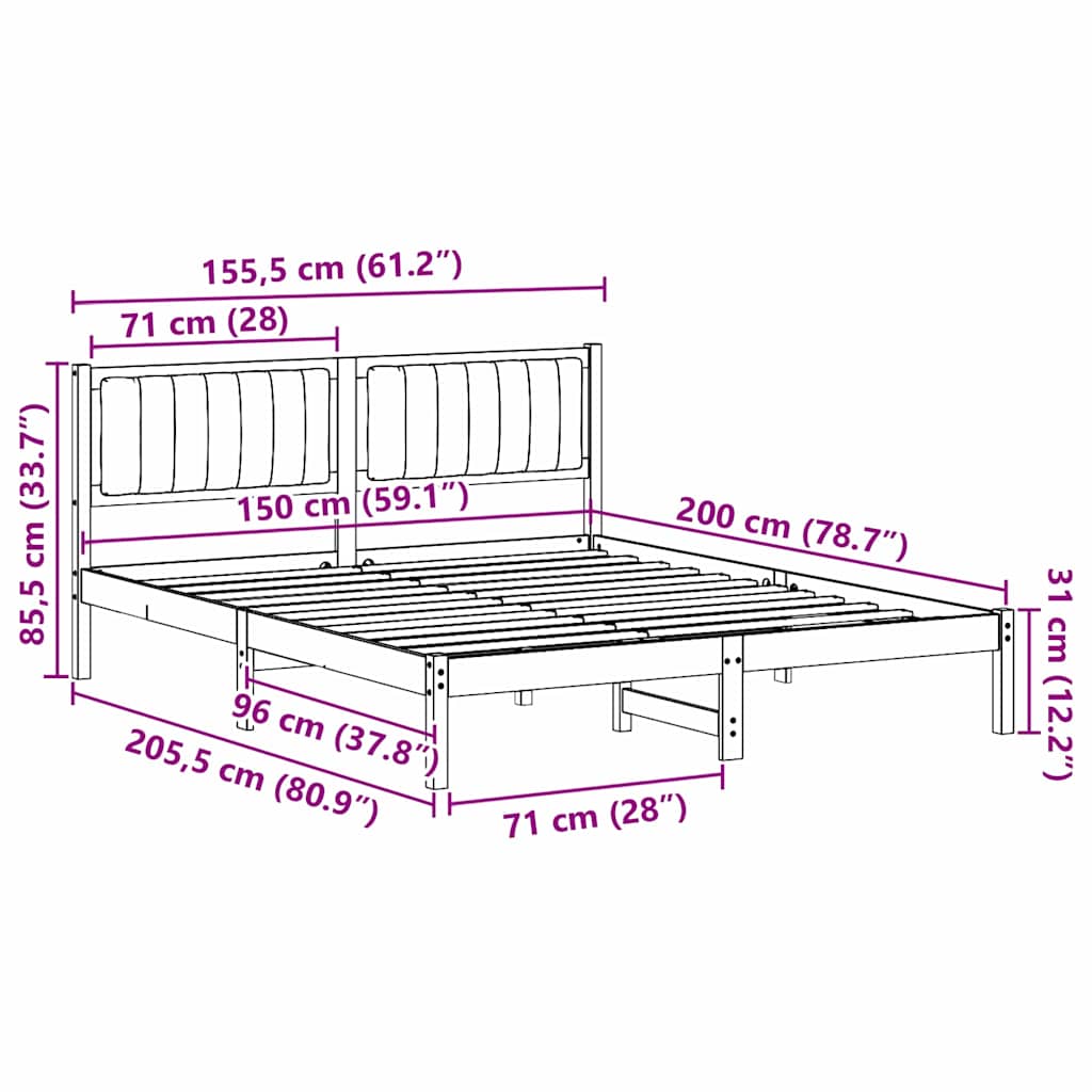 Bed Frame with Upholstered Headboard Dark Grey 150 x 200 cm