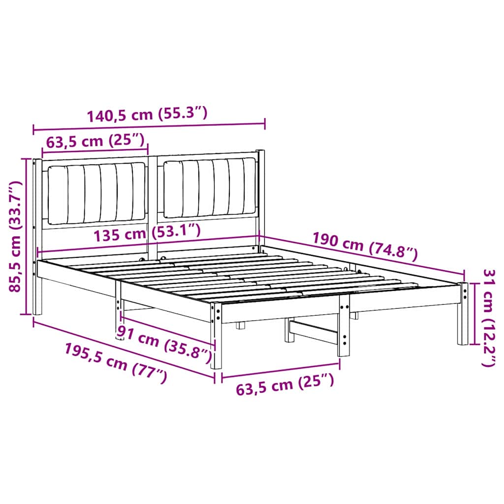 Bed Frame with Upholstered Headboard Dark Grey 135 x 190 cm