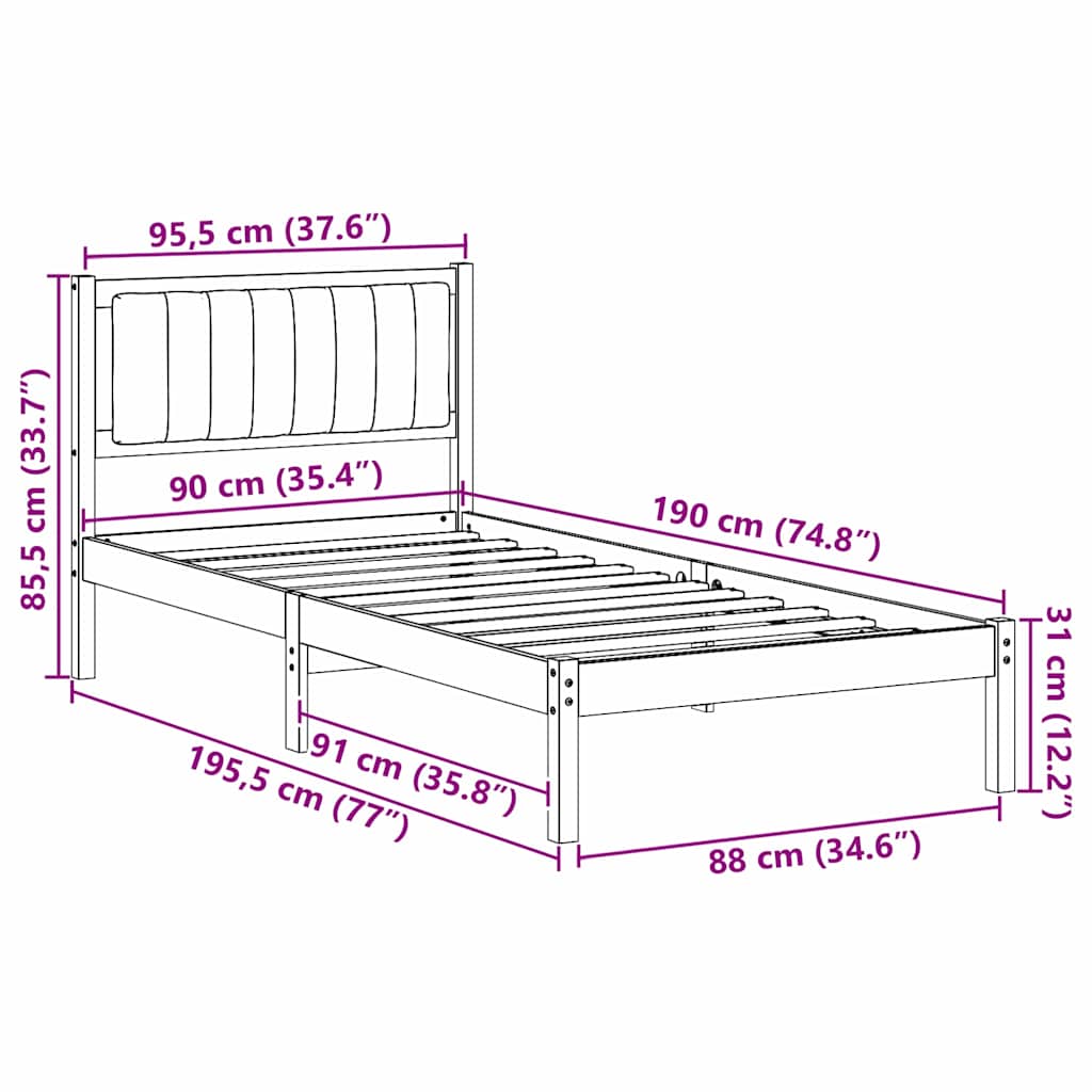 Bed Frame with Upholstered Headboard Dark Grey 90 x 190 cm