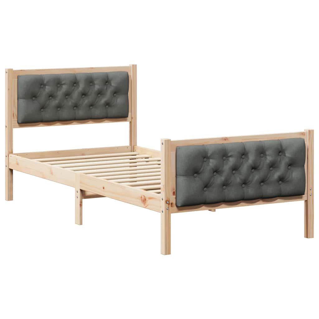 Bed Frame with Headboard Dark Grey 90 x 190 cm Solid Pine Wood