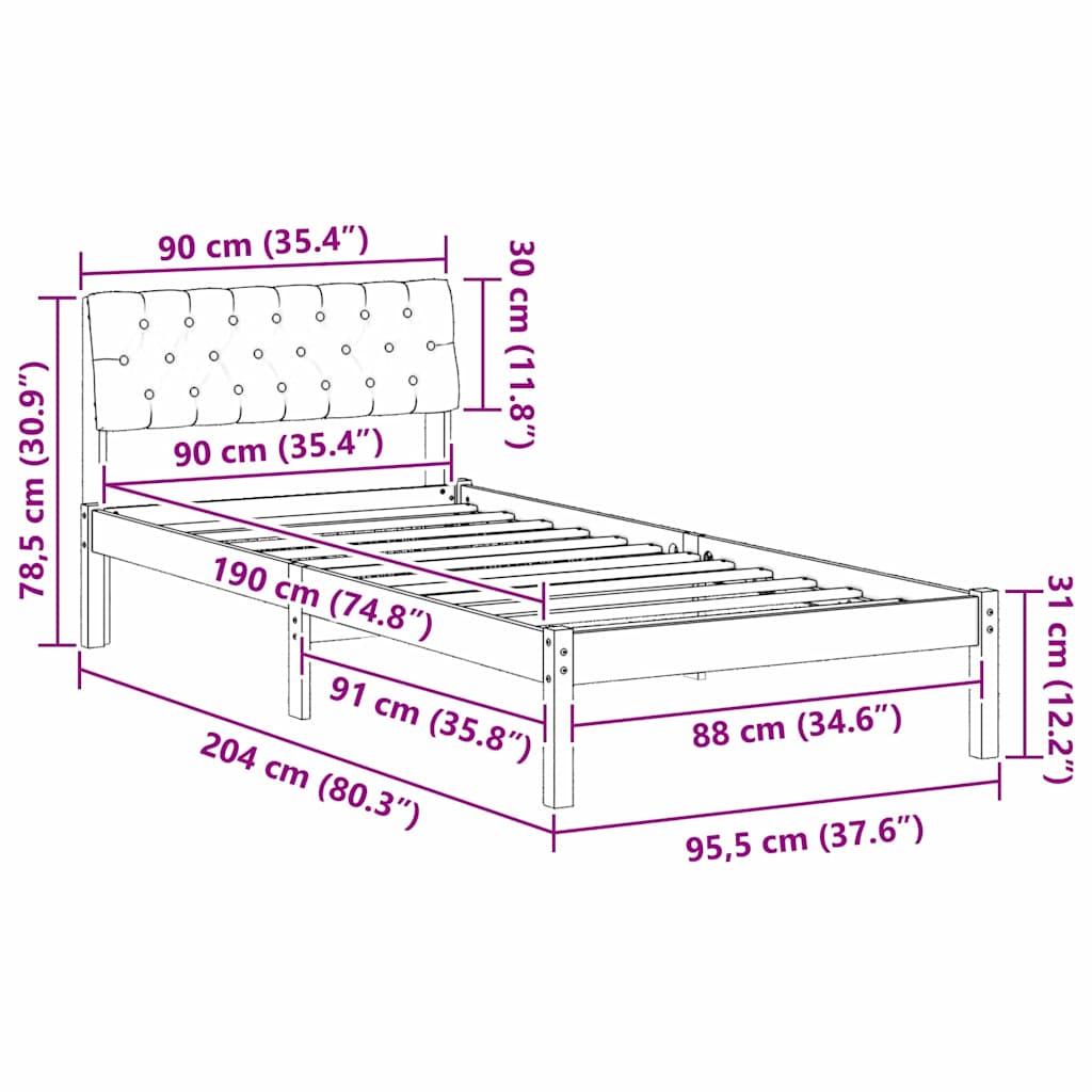 Bed frame Brown and dark grey 90 x 190 cm Solid pine wood
