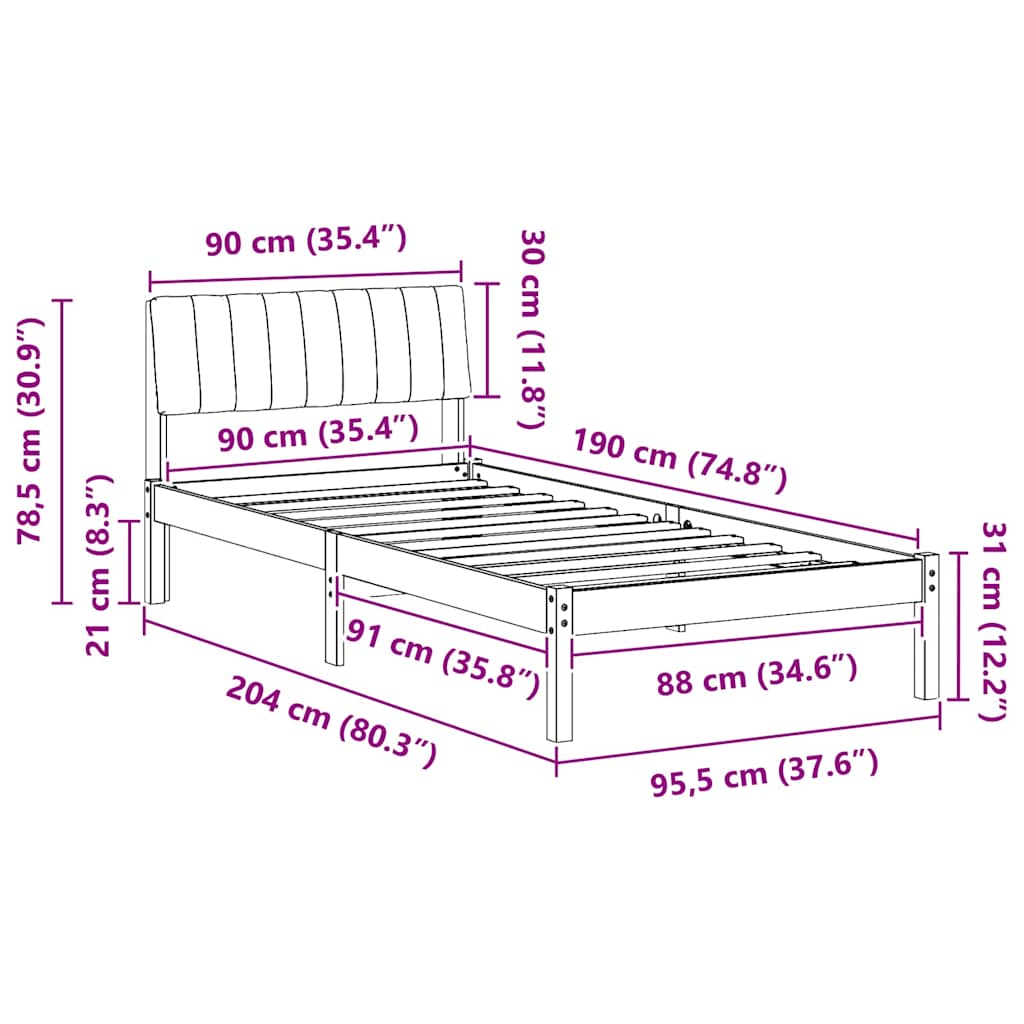 Bed frame Brown and dark grey 90 x 190 cm Solid pine wood