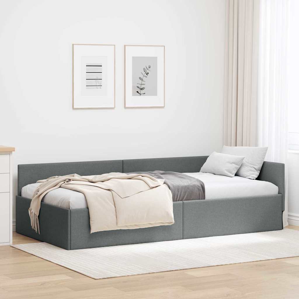 Corner Bed Frame with Headboard Dark Grey 90 cm x 190 cm Fabric