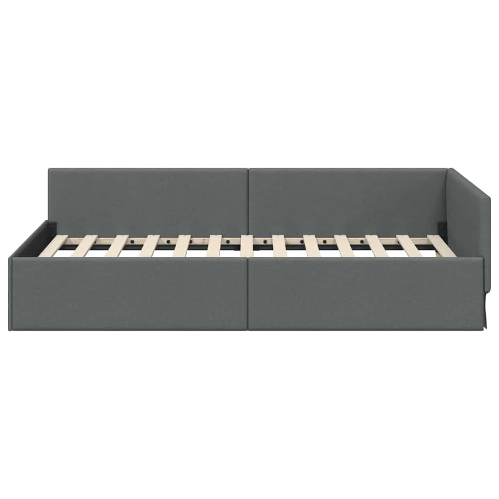 Corner Bed Frame with Headboard Dark Grey 90 cm x 190 cm Fabric