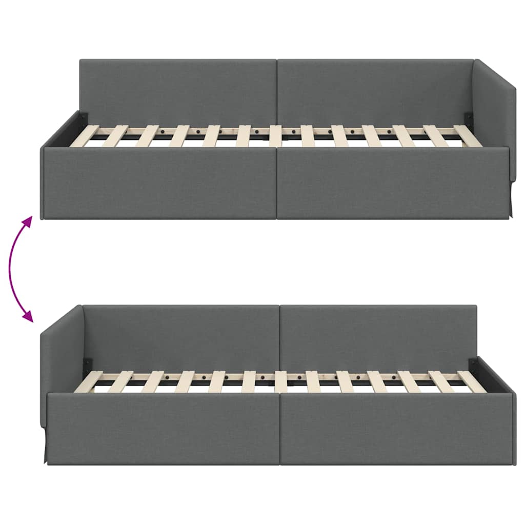 Corner Bed Frame with Headboard Dark Grey 90 cm x 190 cm Fabric