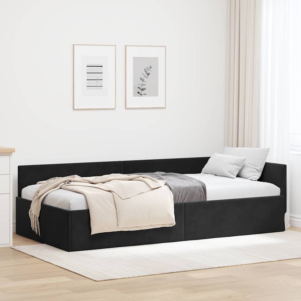 Corner Bed Frame with Headboard Black 90 cm x 190 cm Fabric