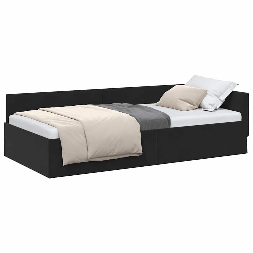 Corner Bed Frame with Headboard Black 90 cm x 190 cm Fabric