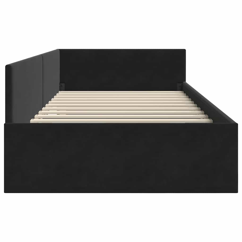 Corner Bed Frame with Headboard Black 90 cm x 190 cm Fabric