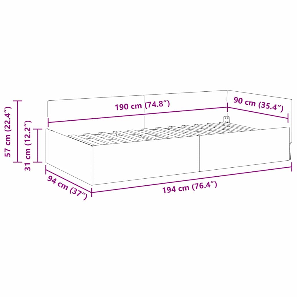 Corner Bed Frame with Headboard Black 90 cm x 190 cm Fabric