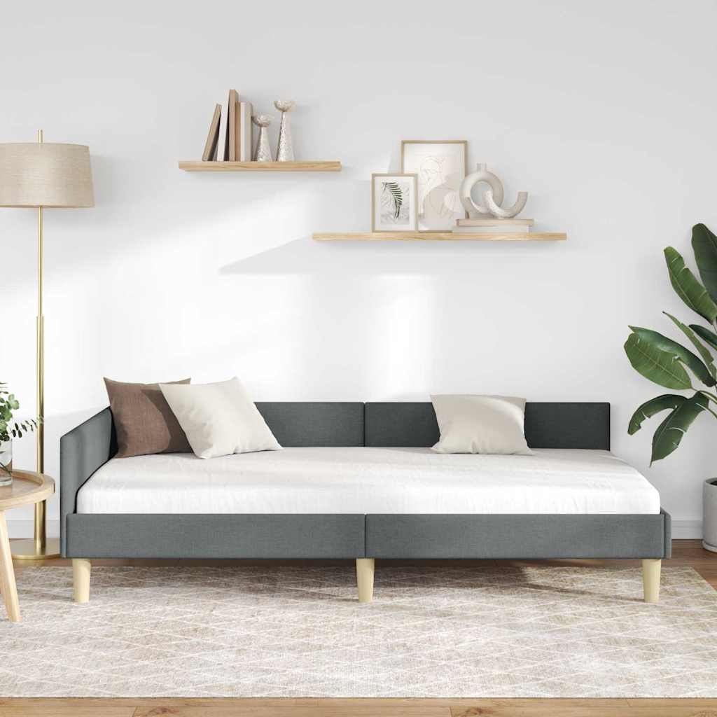 Corner Bed Frame with Headboard Dark Grey 90 x 190 cm Fabric