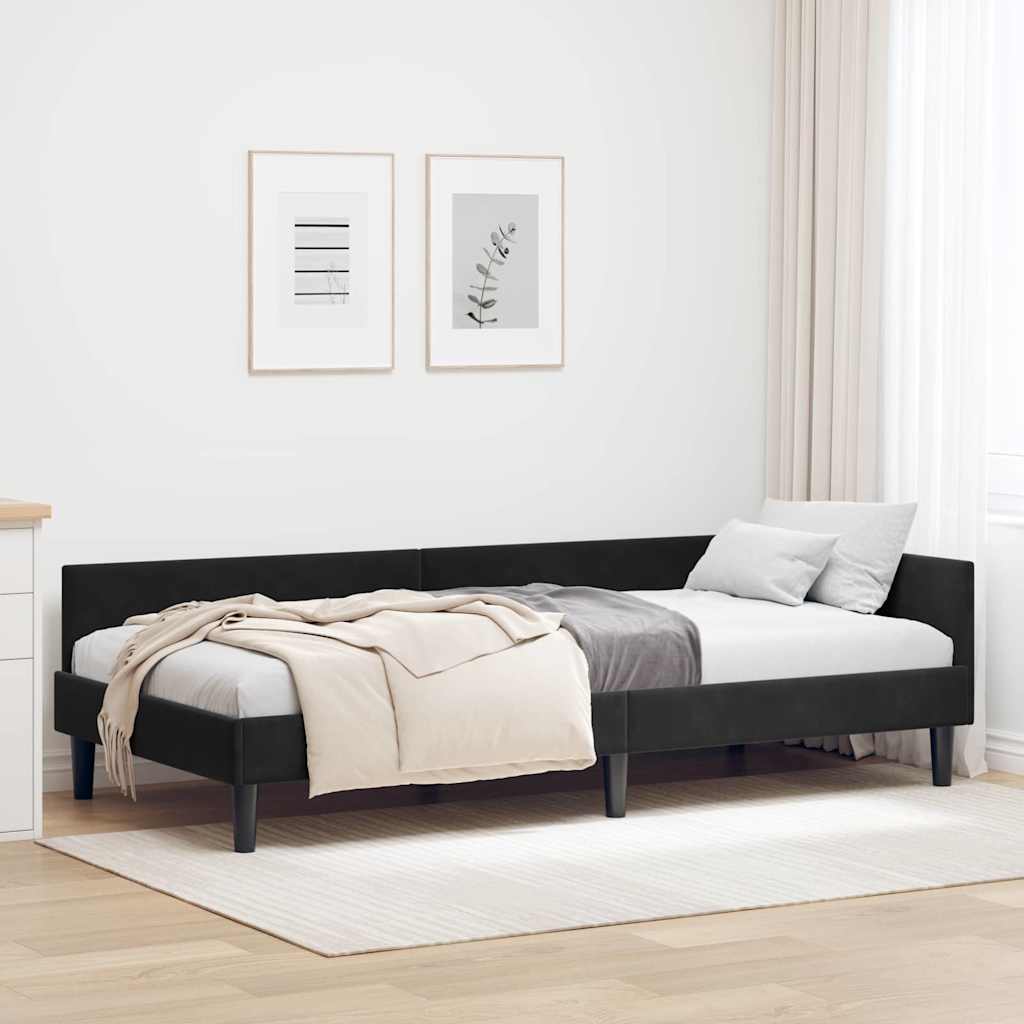 Corner Bed Frame with Headboard Black 90 cm x 190 cm Fabric
