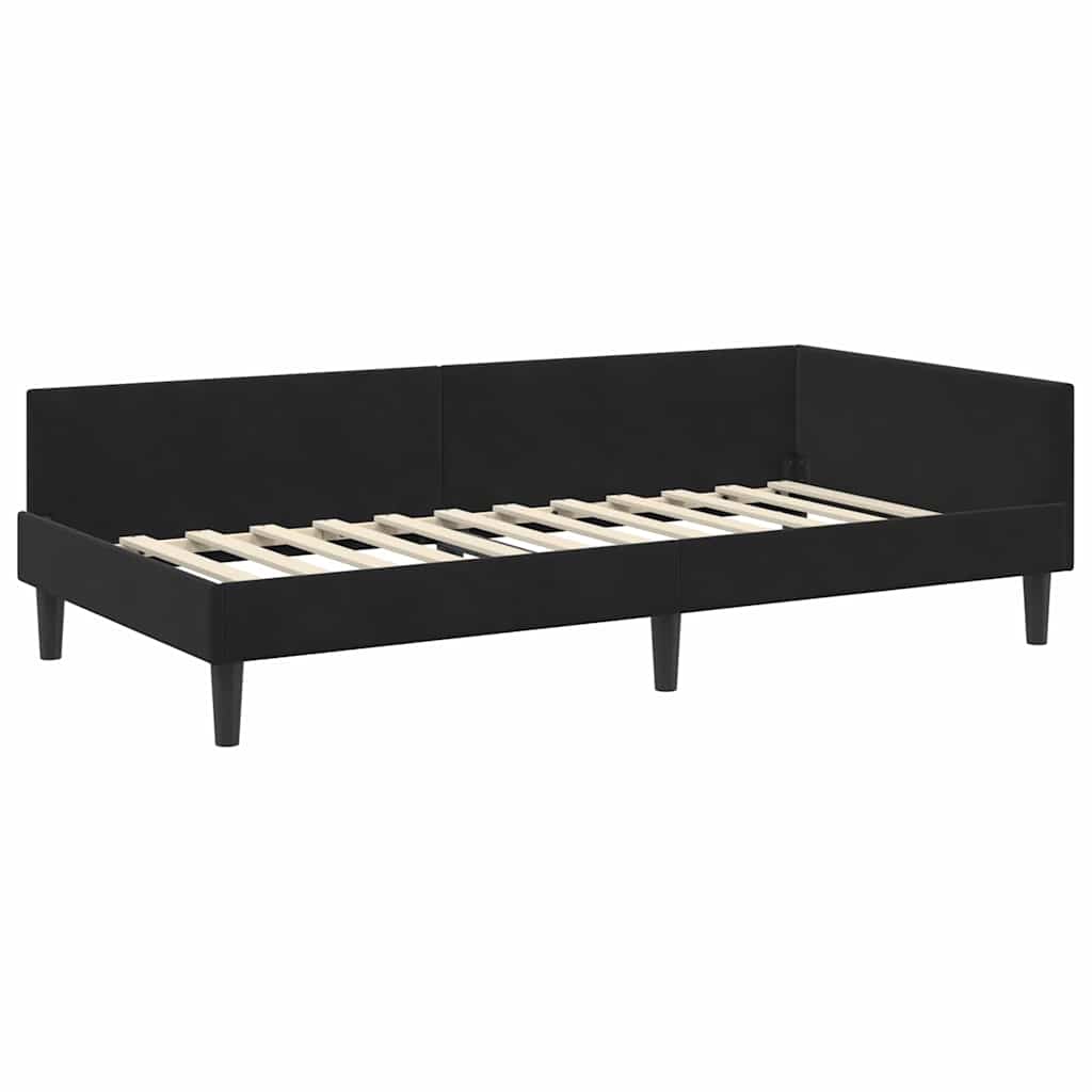 Corner Bed Frame with Headboard Black 90 cm x 190 cm Fabric